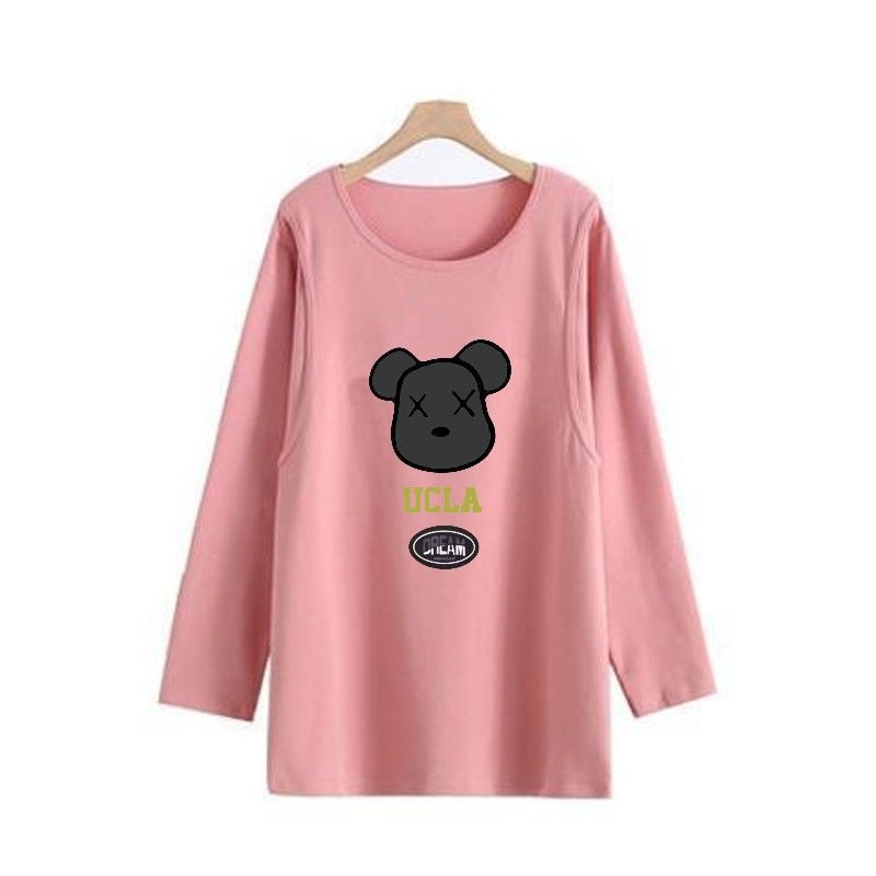 Breastfeeding Long-sleeved T-shirt Top Long-sleeved Korean Pregnant Women Autumn Loose Breastfeeding Moon Clothing Home Pajamas Autumn and Winter