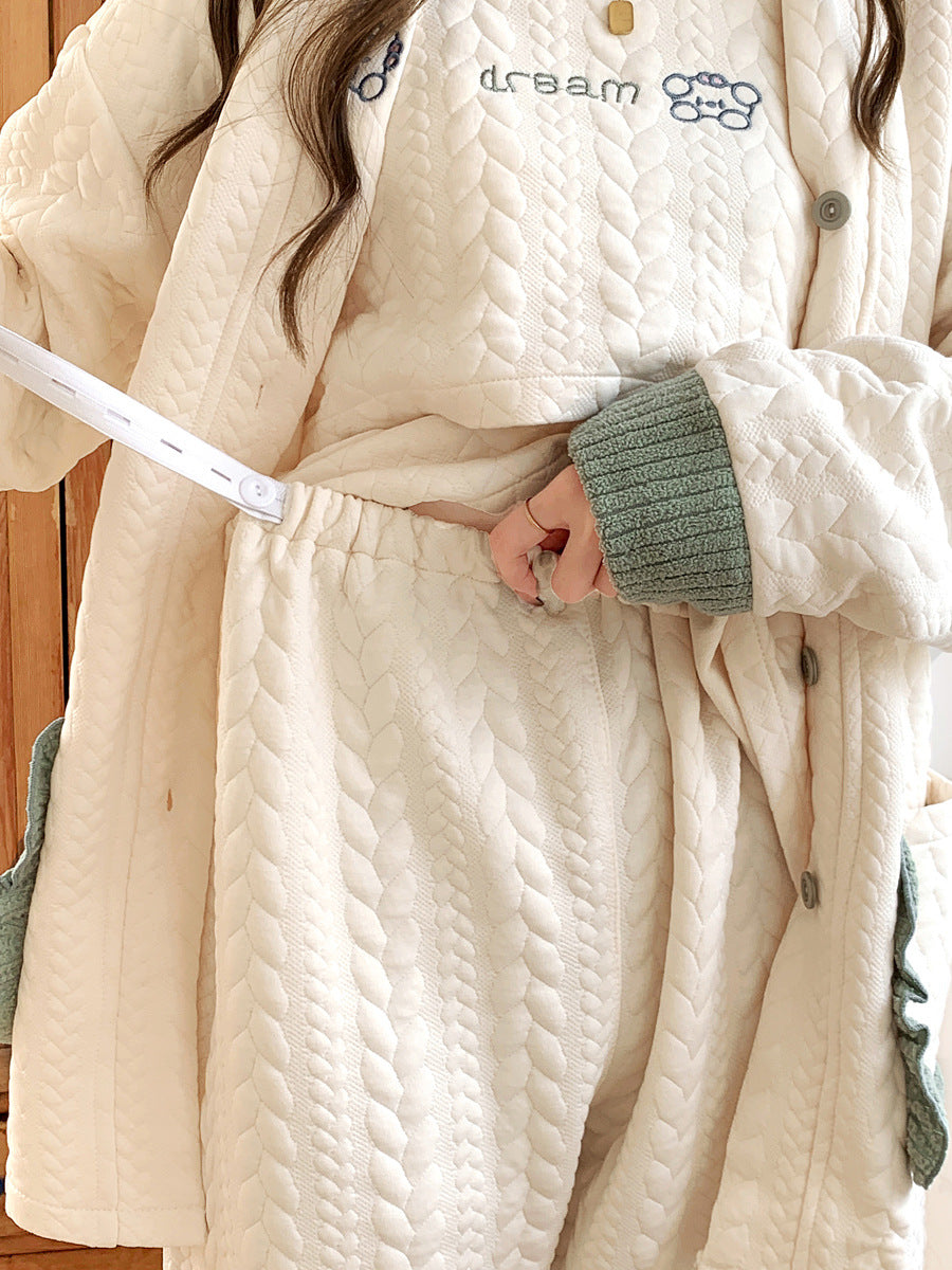 Lunar Clothing Spring and Autumn Air Cotton Postpartum Lactation Three-piece Set Pregnant Women's Pajamas Winter Wear in Delivery Room