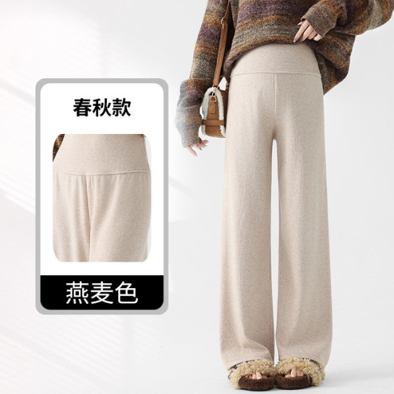 Lamb Fleece Pregnant Women's Pants Autumn and Winter fleece-lined Outer Wear Loose Dipping Wide-leg Pants New Non-abdominal Glutinous Rice Pants