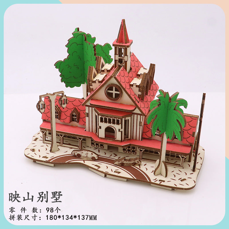 Name factory direct high-quality wood 3D three-dimensional puzzle Hummer cutting small house building Ferris wheel model