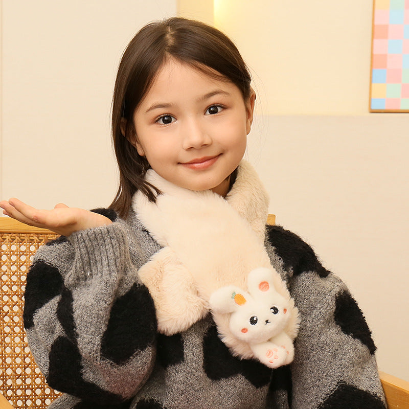Children's Christmas Autumn and Winter Scarf Plush Warm Cute Cartoon Red New Year Festival Imitation Rabbit Fur Parent-Child Scarf