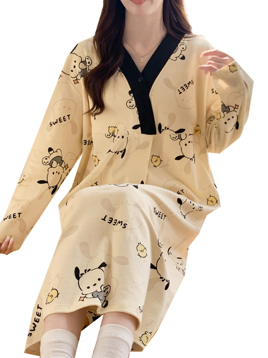 Chest Pad Moon Dress Spring and Autumn Cotton Postpartum Breastfeeding dress Summer Nightgown for Pregnant Women Nightgown During Pregnancy Feeding Nightgown