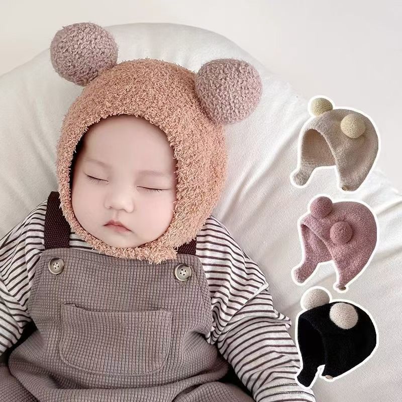 Korean Style Ins Autumn and Winter New Baby Ear Protection Cap Warm Cold-proof Cap Comfortable Baby Double Ball Soft Waxy Baotou Cap Trendy