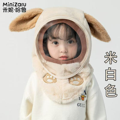 Children's Hat Winter New Style Baby Windproof Hat with Neck Warmer Integrated Hat Essential for Cycling Rabbit Hat