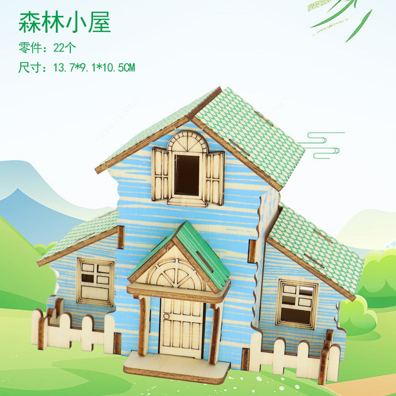 Wooden 3d three-dimensional puzzle snail cottage assembly model girl diy cottage gift children's small house building blocks