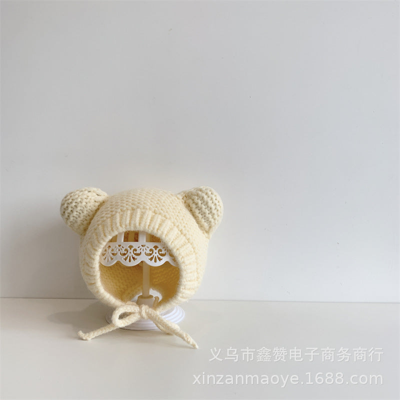 Baby Hat Ins Korean Style Cute Bear Ears Children's Knitted Ear Protection Hat Baby Warm Wool Hat