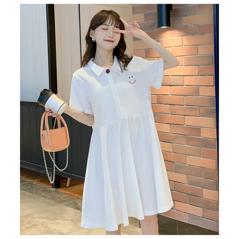 Pregnant Women's Dress Women's Summer Trendy Mom Thin Short-sleeved Top Pink Polo Collar Fashion Nursing Summer Dress