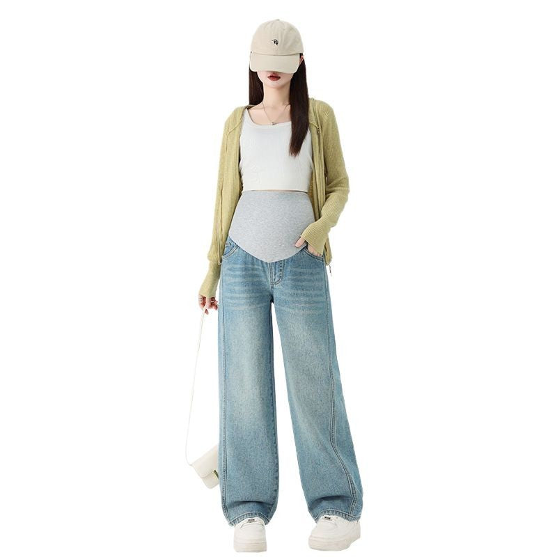 Pregnant Women's Jeans Spring Outer Wear 2025 New Abdomen-supporting Pregnant Women's Spring Wear Scimitar Pants Pregnant Straight Pants
