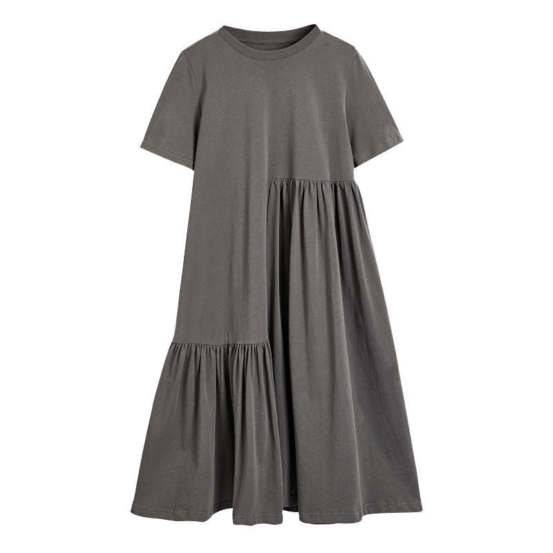 Maternity Wear Summer Dress Summer Loose Short-Sleeved Skirt Asymmetrical Mid-Length Trendy Mom Maternity Dress Summer Skirt