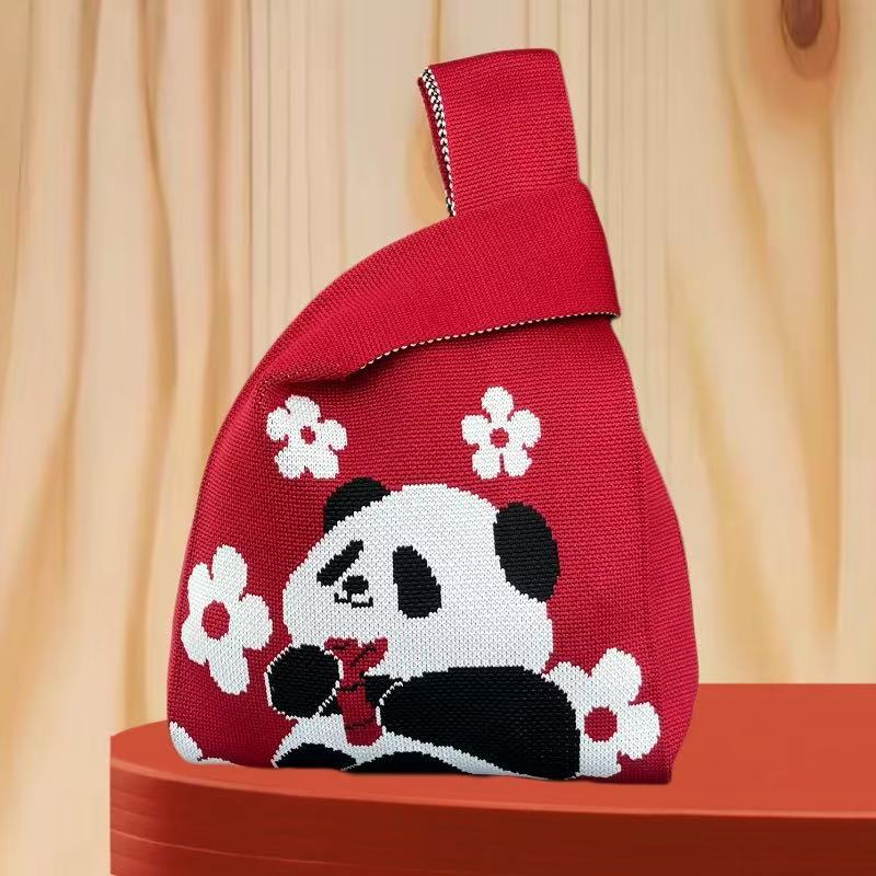Panda New Knitted Bag Women's Handbag Wide Hand Gift Back Gift Bag Cute Panda Knitted Bag Hand Gift