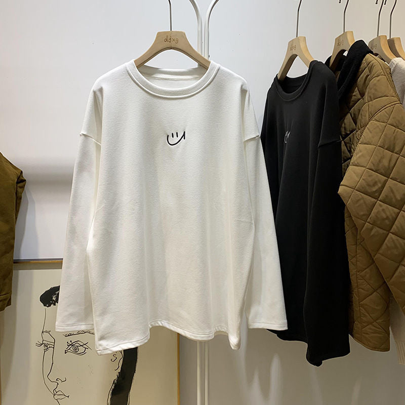 Maternity T-shirt Women's Autumn and Winter 2023 Western-style Simple Atmospheric Basic Round Neck Long-sleeved Pure Cotton T-shirt Women's Base Shirt