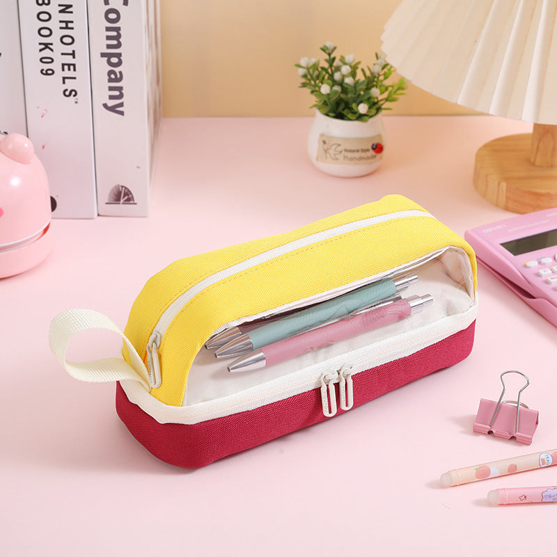 Large-Capacity Durable and Washable Student Stationery Oxford Cloth Storage Bag Transparent Square and Round Pencil Bag Multi-Layer Portable Pencil Bag
