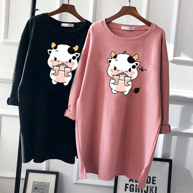 Pregnant Women's Autumn Cotton Top Mid-length Long-sleeved Loose Korean Fashion Trendy Mom's Pregnancy T-shirt Winter Base Shirt