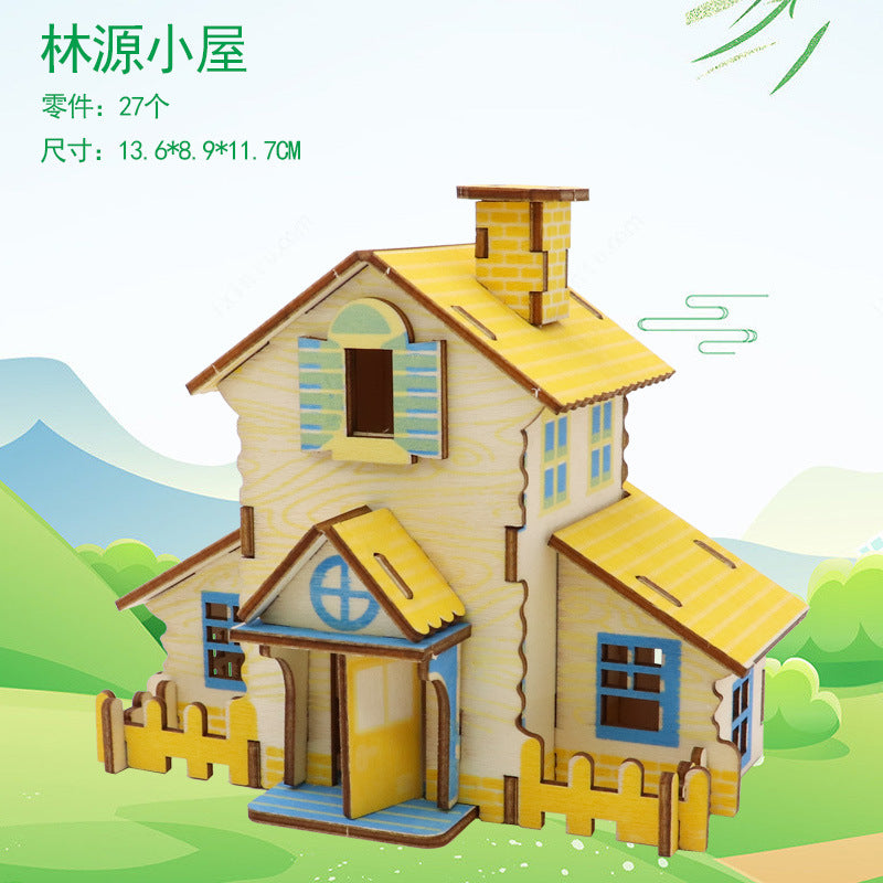 Wooden 3d three-dimensional puzzle snail cottage assembly model girl diy cottage gift children's small house building blocks