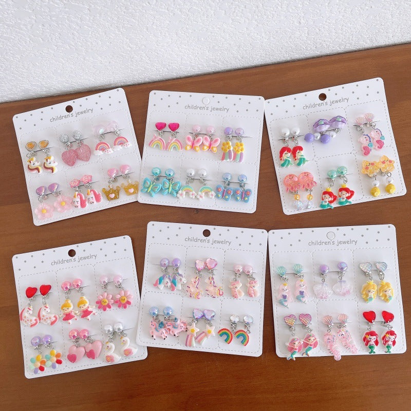 Girl's Ear Clip Cute Cartoon Children's Earrings Little Girl's Princess Earrings Without Ear Holes False Earrings Without Harming Ear Accessories