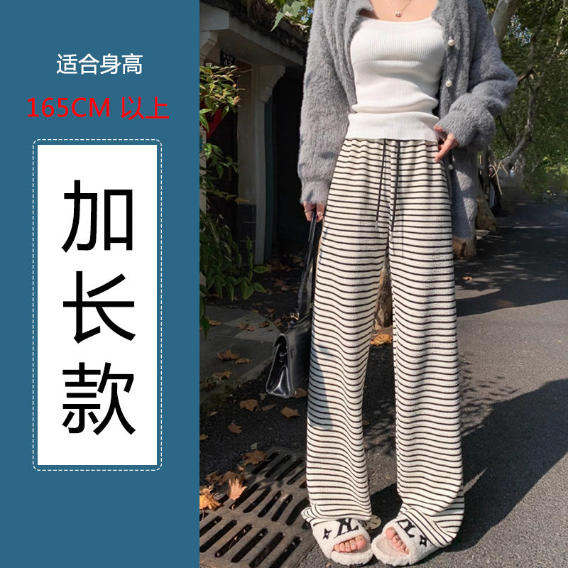 Maternity fleece-lined Black and White Striped Towel Velvet Wide Leg Pants Autumn and Winter New Loose Drawstring Sports Pants Casual Pants