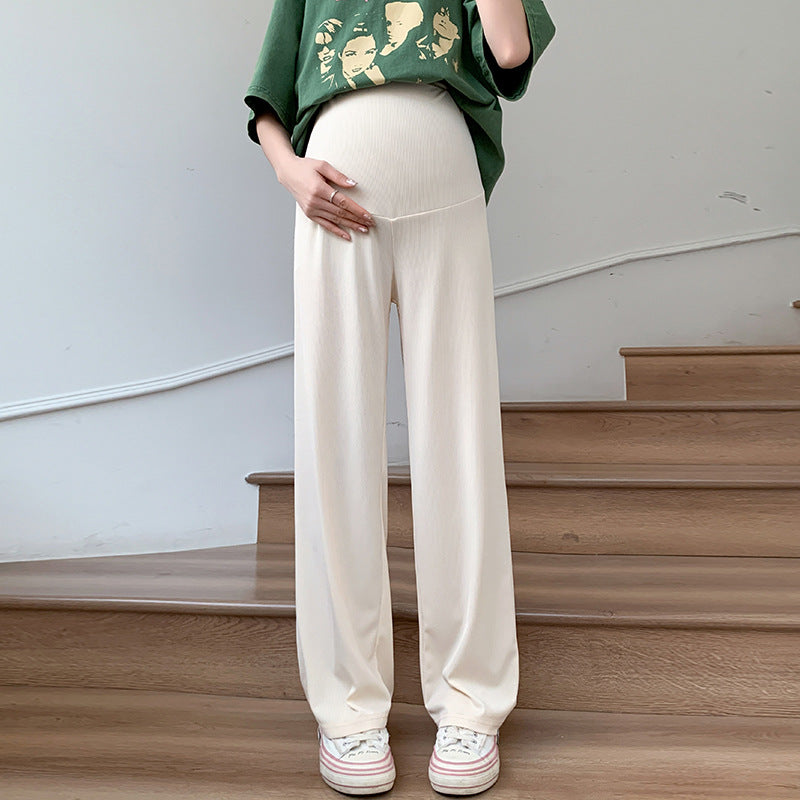 Maternity Pants 2026 Summer Elastic Non-Fading Maternity Wide-Leg Pants Summer Loose Casual Pants Slimming Vertical Stripe Pants for Outdoor Wear