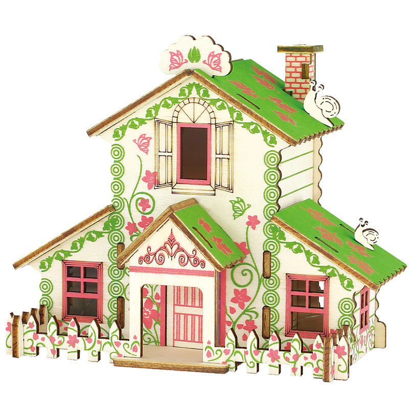 Wooden 3d three-dimensional puzzle snail cottage assembly model girl diy cottage gift children's small house building blocks