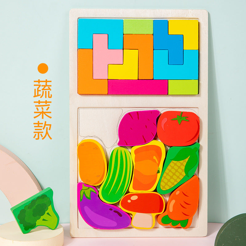 Factory Wooden Early Education Boys and Girls Accumulates Tetris Jigsaw Puzzle 3456-year-old Children's Educational Toys