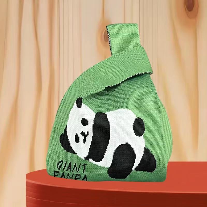 Panda New Knitted Bag Women's Handbag Wide Hand Gift Back Gift Bag Cute Panda Knitted Bag Hand Gift