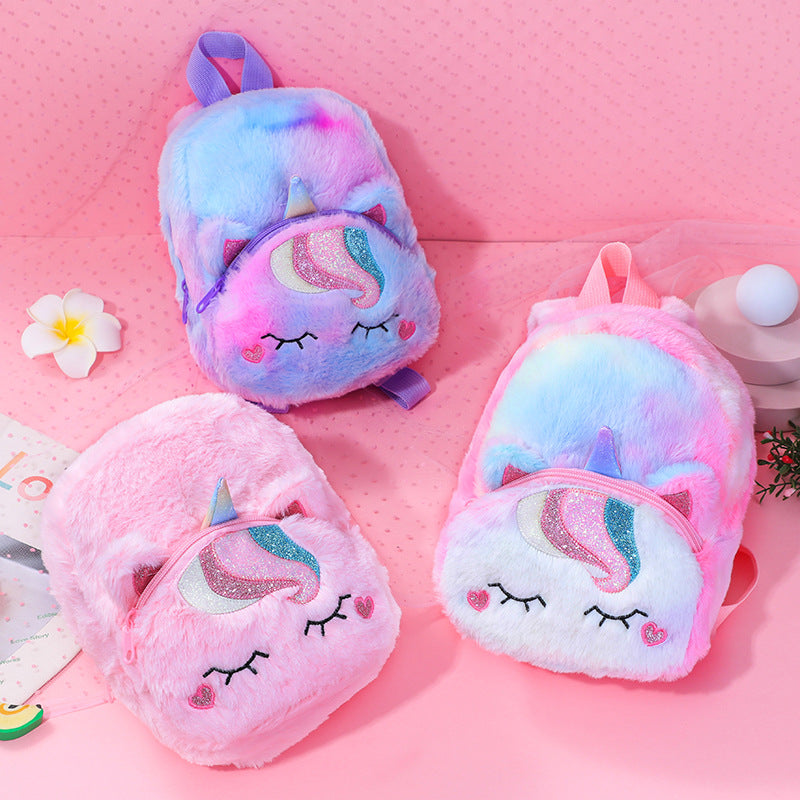 New Casual Backpack Plush School Bag Girl Backpack Cute Cartoon Plush Backpack Unicorn Unicorn