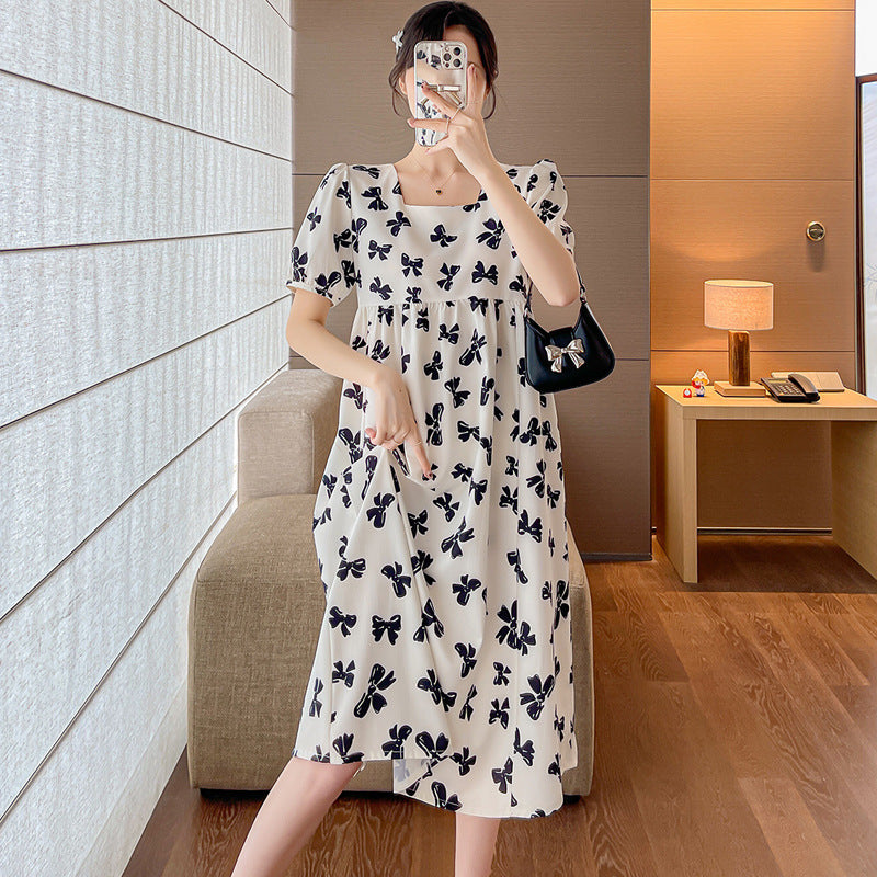 Pregnant Women Summer Dress Fashion Square Collar Butterfly Midi dress Loose plus size Maternity Short Sleeve dress