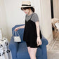 Maternity 2023 Summer Maternity Fake Three-piece Striped Short-sleeved T-shirt Top Abdominal Pants Shorts Two-piece Set