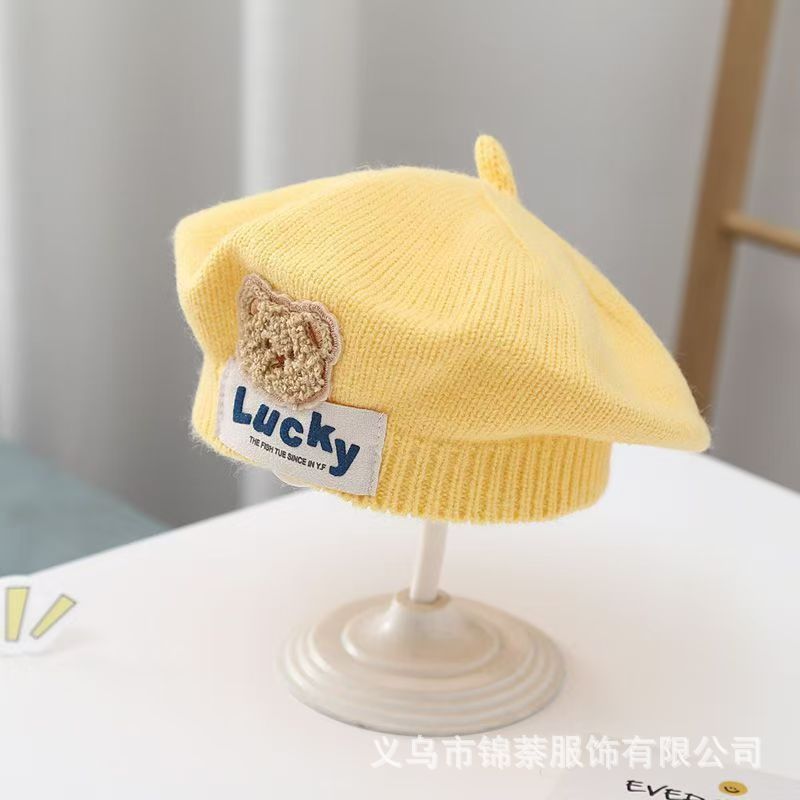 Spring and Autumn Korean Style Baby Boy and Girl Candy Color All-match Knitted Beret Children's Western Style Casual Wool Hat Paintler Hat