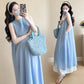 Internet Celebrity Maternity 2025 Summer New Pregnant Mother Design Feeling Dew Loose Stitching Sleeveless Long Pregnant Women dress