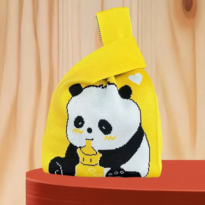 Panda New Knitted Bag Women's Handbag Wide Hand Gift Back Gift Bag Cute Panda Knitted Bag Hand Gift