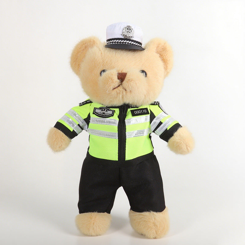 Police Bear Doll Traffic Police Bear Doll Uniform Fire Suit Teddy Bear Plush Toy Internet Red Bear Doll