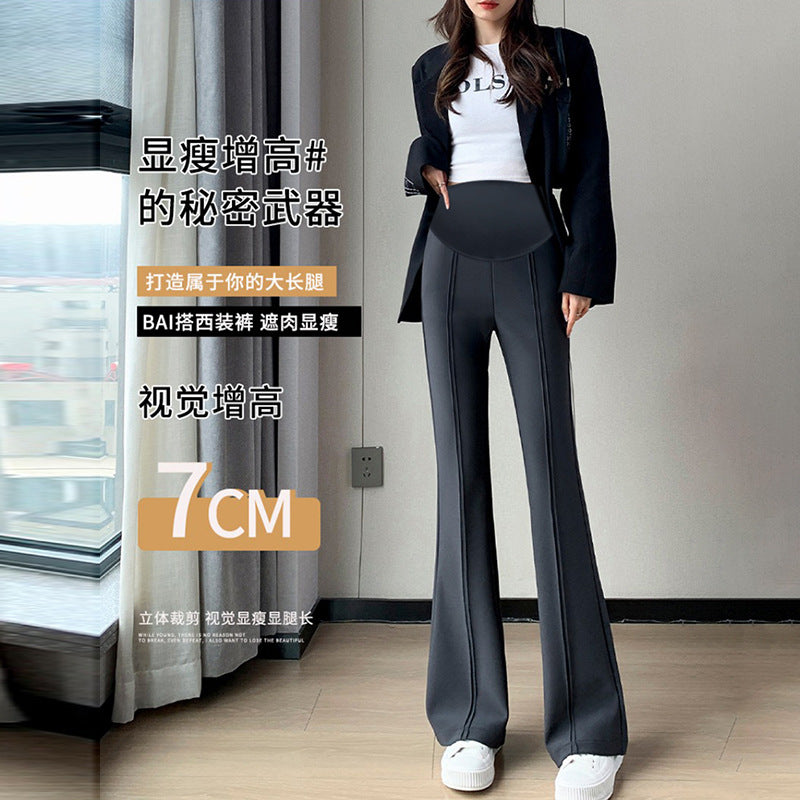 Pregnant women fleece-lined autumn and winter new goddess pants micro-pants split slim slim outer wear pants suit pants