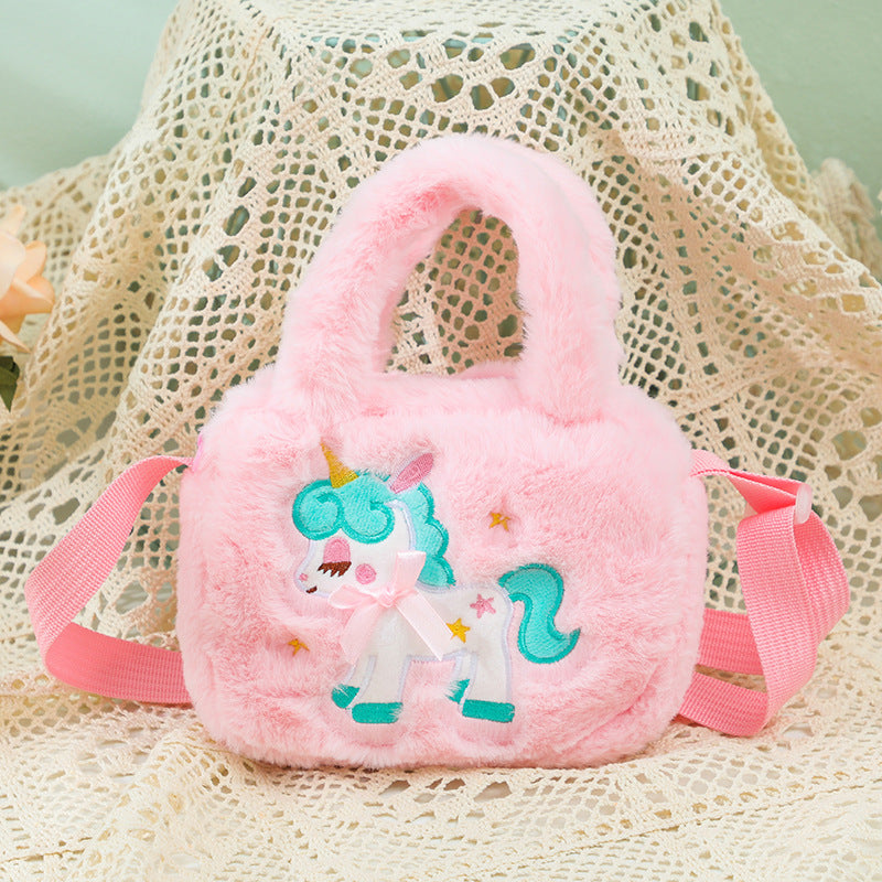 Back-To-School Unicorn Backpack, Children's Straw Bag, Plush Crossbody Bag, Toddler Handbag, Cute Crossbody Bag