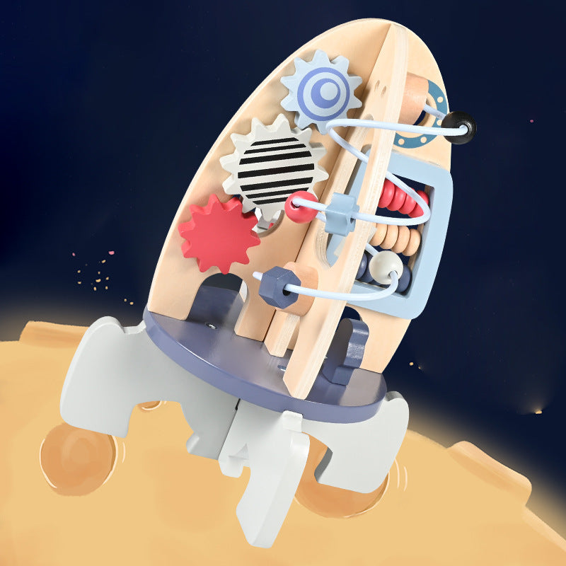 New Children's Wooden Space Rocket Multi-Functional Educational Early Education Around Beads Montessori Toys Customized