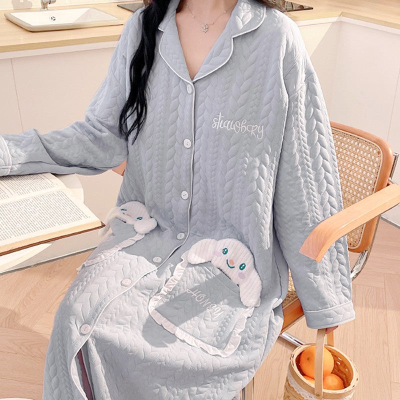 Lunar Clothing Spring and Autumn Air Cotton Thick Postpartum Breastfeeding dress Doll Collar Pregnant Women Pajamas for Outer Wear