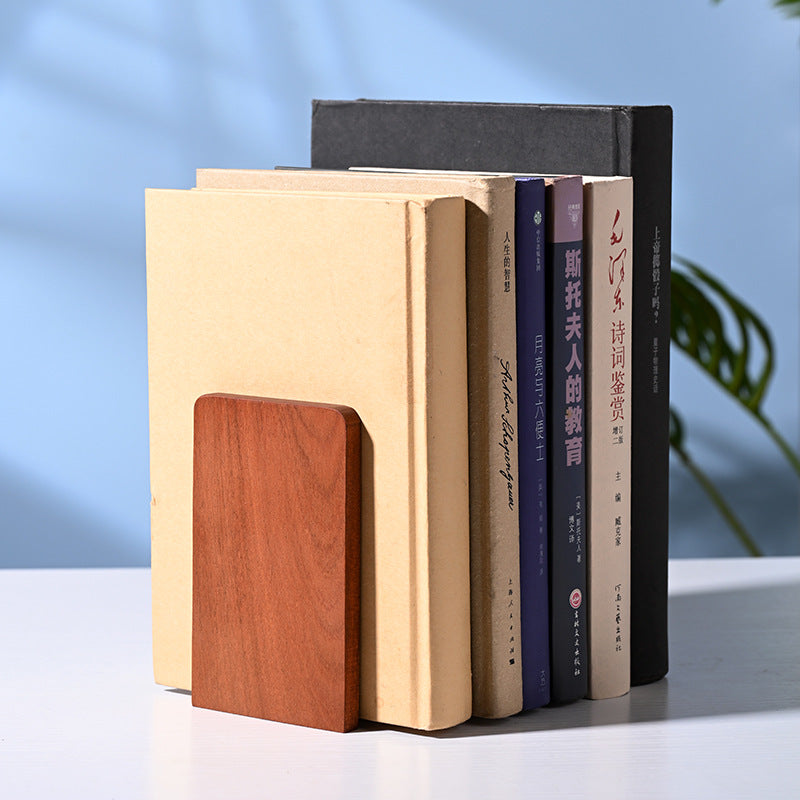 Japanese Style Simple Wooden Book Stand Creative Black Walnut Wood Thickened Bookshelf Bookend Student's Solid Wood Bookend Logo