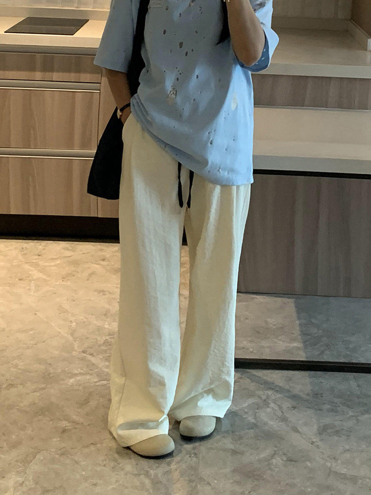 Spring and Summer Pregnant Women's Drawstring Ice Silk Wide Leg Pants Pregnant Women's Summer Thin Texture Sense Dipping Yamamoto Pants Casual Small