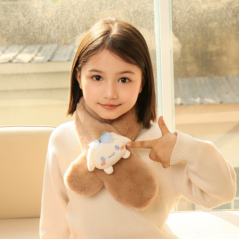 Children's Christmas Autumn and Winter Scarf Plush Warm Cute Cartoon Red New Year Festival Imitation Rabbit Fur Parent-Child Scarf