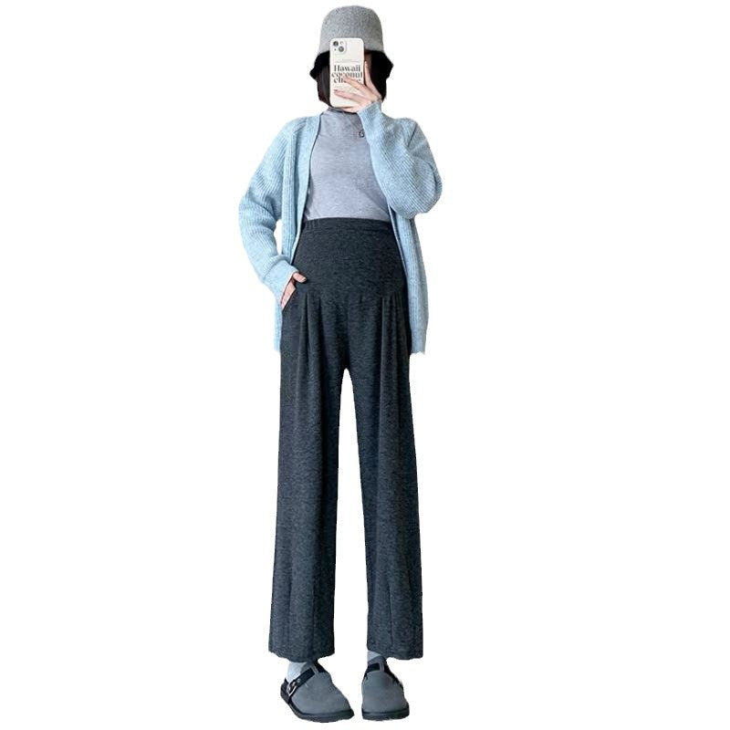 Pregnant Women's Pants Cropped Pants Sticky Rice Pants Autumn and Winter fleece-lined Thickened Loose All-match Wide-leg Pants Sagging Slimming Granny Pants
