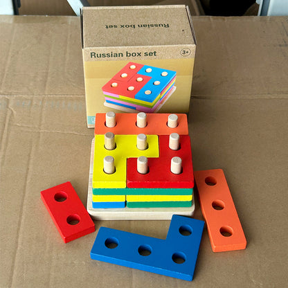 Cross-Border Popular Children's Early Education Educational Geometric Set Column Shape Matching Toys Tetris Enlightenment Wooden Building Blocks