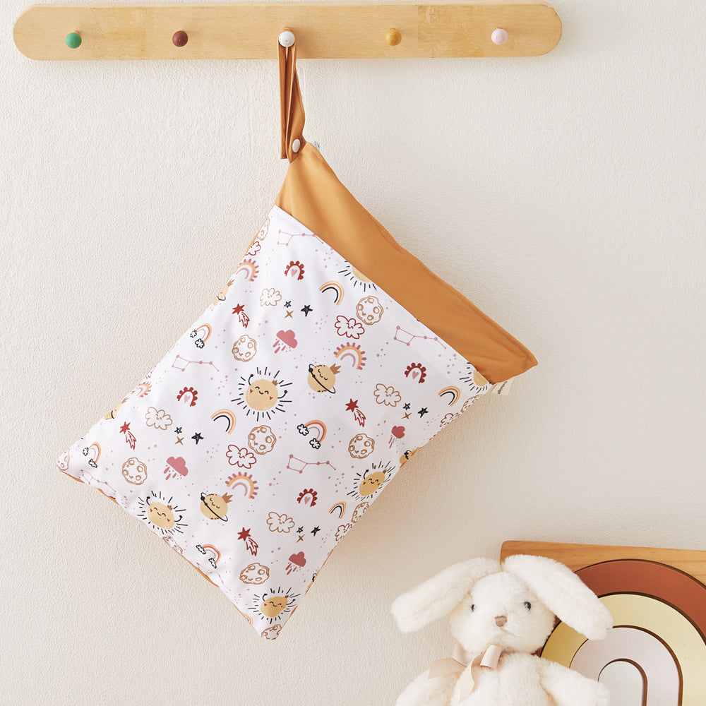 Ins Baby Room Decoration Sleeping Bear Storage Hanging Bag Baby Diaper Bag Wetbag Dry and Wet Separation 30*40