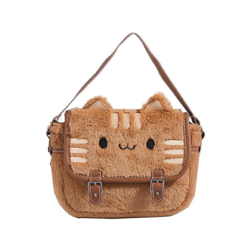 Cute Cat Plush Small Bag Shoulder Bag New Online Popular High Color Value Cartoon Plush Doll Handbag Women's Bag