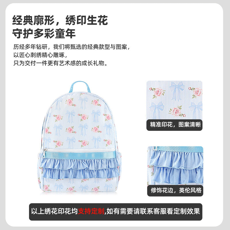 Cross-Border Cute Bow Floral Backpack Cute Pink Ruffle Decoration Large Capacity Portable Student Backpack
