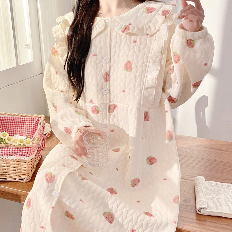 Lunar Clothing Spring and Autumn Air Cotton Thick Postpartum Breastfeeding dress Doll Collar Pregnant Women Pajamas for Outer Wear