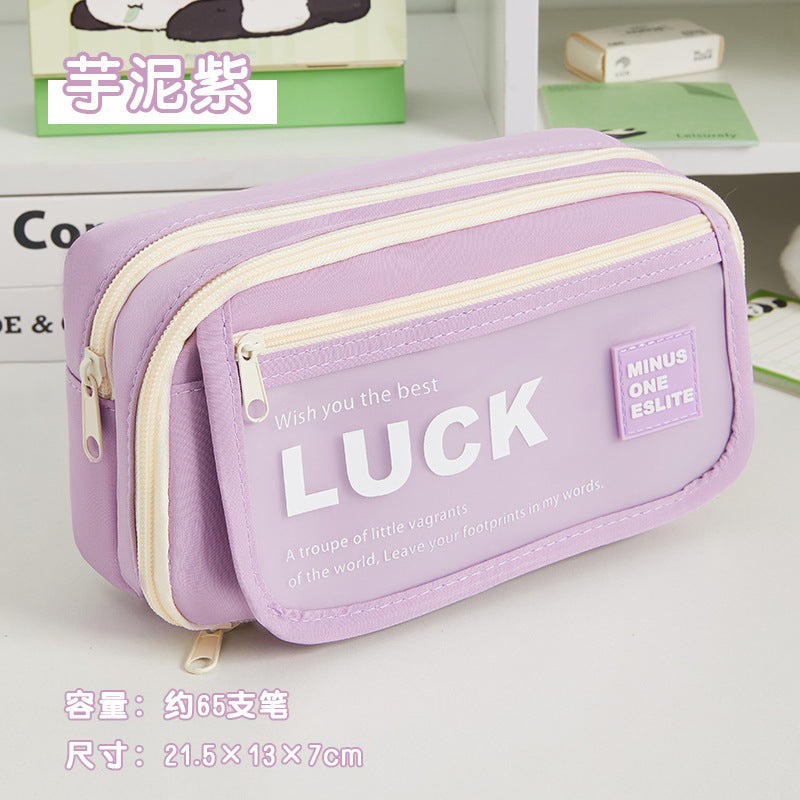 Flip-Top Pencil Case Ins Style High School Student New Style Pencil Case for Girls Male Large Capacity Stain-Resistant Simple Stationery Box