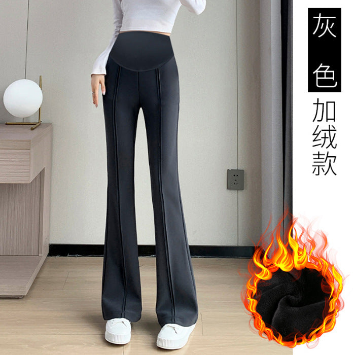 Pregnant women fleece-lined autumn and winter new goddess pants micro-pants split slim slim outer wear pants suit pants