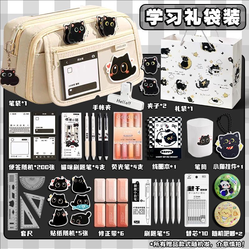 Cat Pencil Case, High Aesthetic Value, Large Capacity, Ins-Style Transparent Korean Version Storage Bag, Cool Black Style Stationery Bag for Study and Office Use