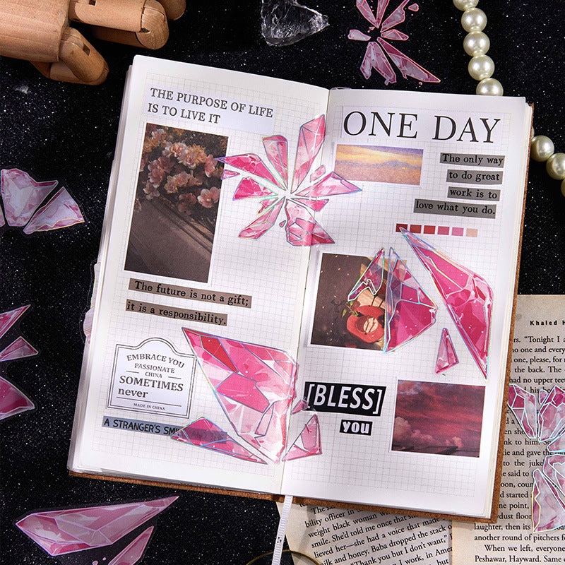 Pet Sticker Pack Crystal Story Series Crystal Ore Silver Hot Stamping Die-Cut Journal Decoration Stickers Cross-Border