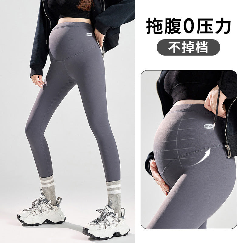 Real shot thin high pregnancy waist stripe winter milk velvet thread pregnant women leggings outside wear belly pants