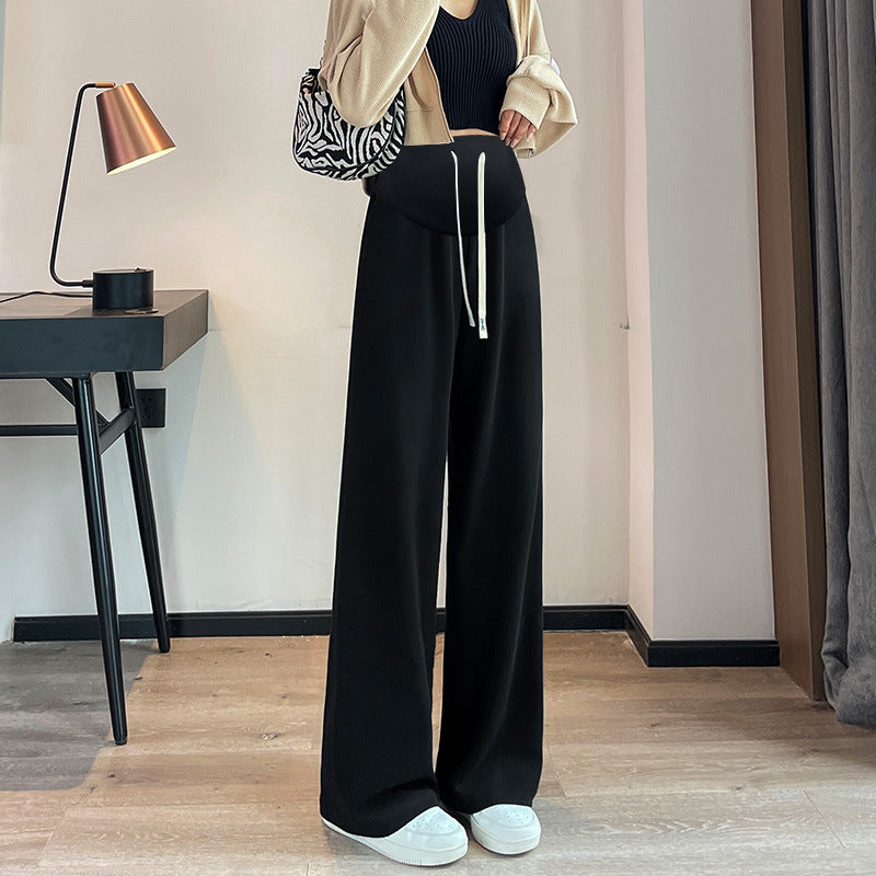 Pregnant Women's Pants Autumn and Winter fleece-lined Wide Leg Sports Pants Outer Wear Spring and Autumn Loose Casual Straight Pants Bottoming Sweatpants Trousers
